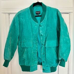 Genuine Leather Suede Vintage Bomber Jacket in Turquoise